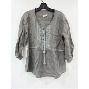 Wrap London Linen Embroidered Peasant Blouse M